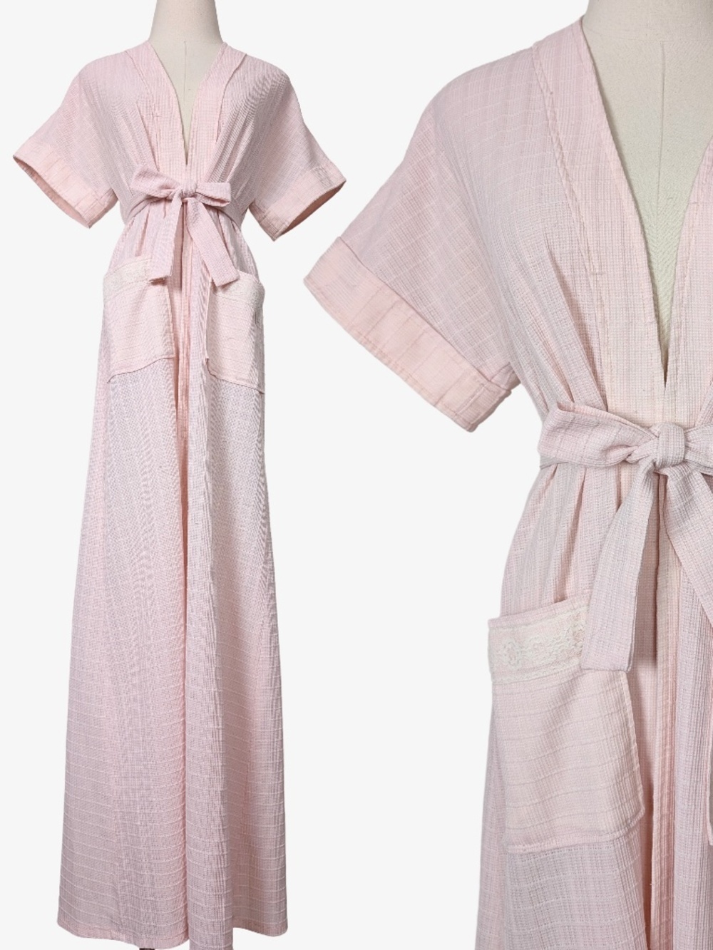 Vintage Robe Baby Pink Maxi Size Small Belted Feminine